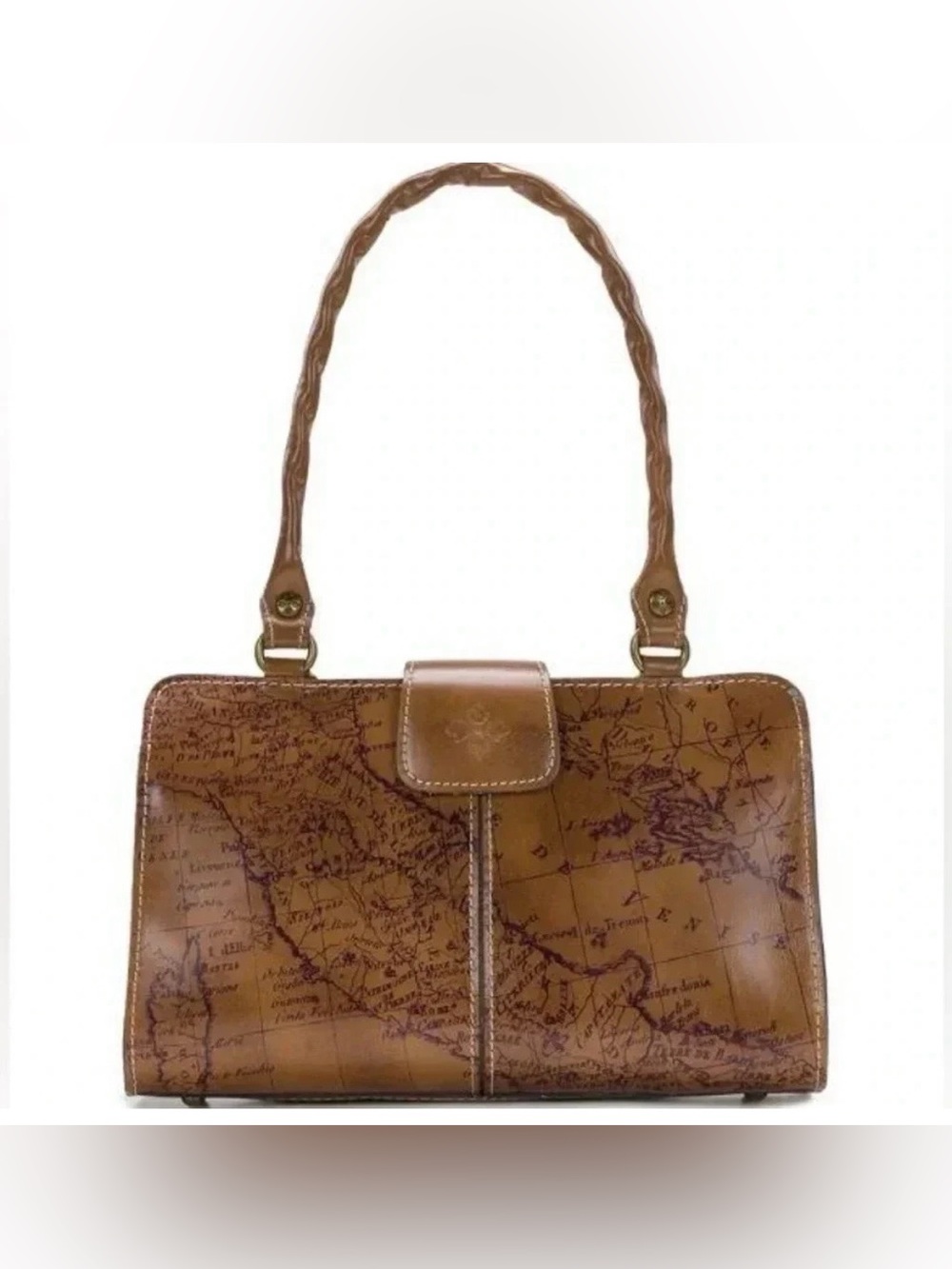 Patricia Nash Rienzo Signature Map Satchel, Brown Vintage